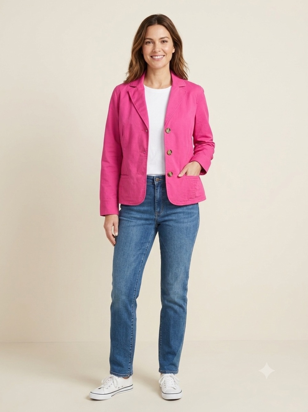 L.L. Bean Women’s Cotton Twill 3 Button Blazer Jacket Hot Pink 20 Petite